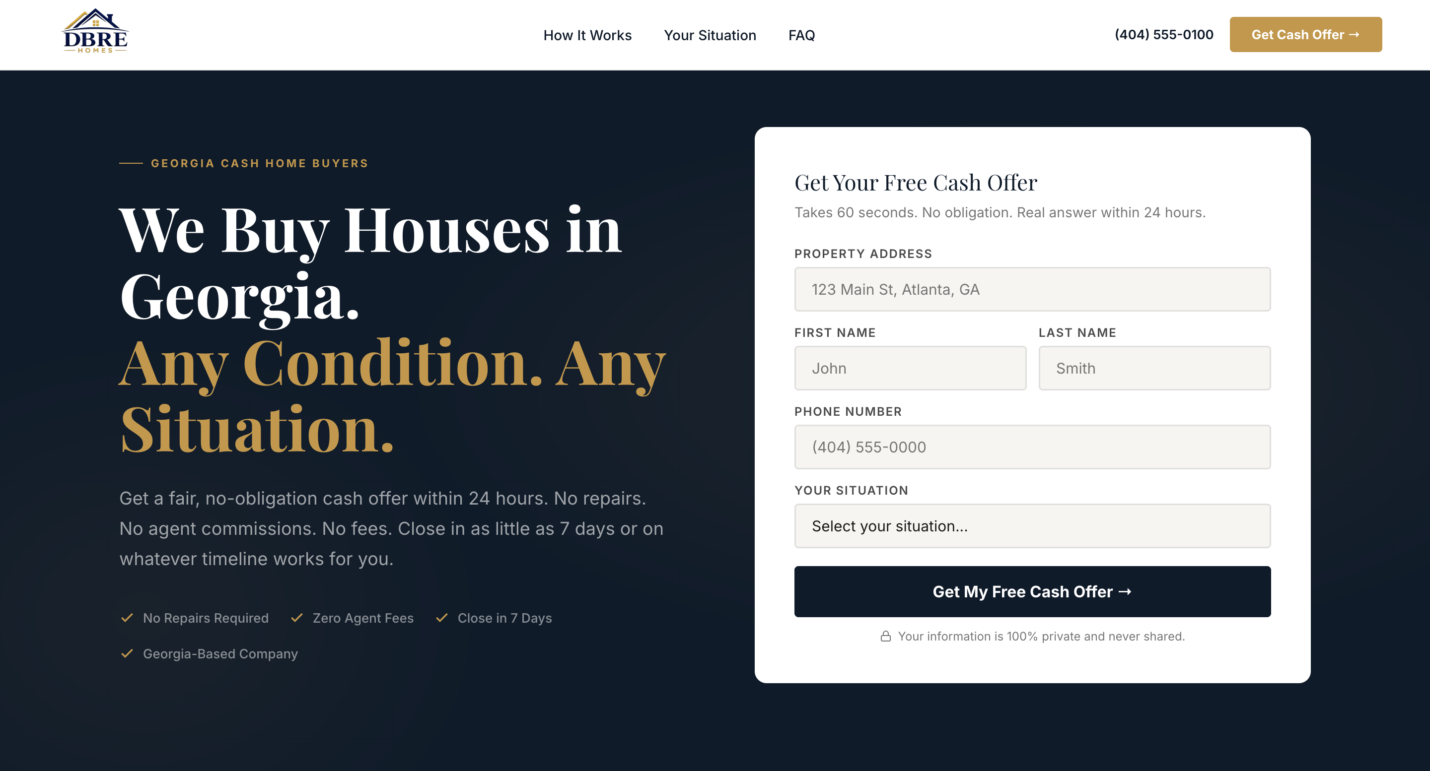 DBRE Homes homepage — professional real estate investment website designed by Pulse Visibility